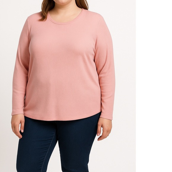 crown & ivy Tops - Crown & Ivy Pink Ribbed Long Sleeve Size XXL Crew Neck Pullover Shirt Top Casual